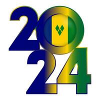 Happy New Year 2024 banner with Vincent and the Grenadines flag inside. Vector illustration.