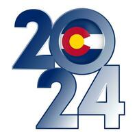 2024 banner with Colorado state flag inside. Vector illustration.