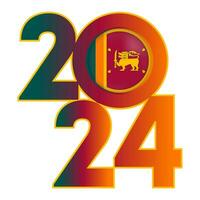 Happy New Year 2024 banner with Sri Lanka flag inside. Vector illustration.