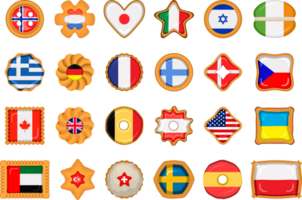 reeks eigengemaakt koekje met vlag land wereld in smakelijk biscuit png