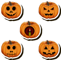 illustratie Aan thema sticker voor viering vakantie halloween met oranje pompoenen png