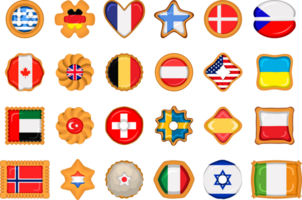 reeks eigengemaakt koekje met vlag land wereld in smakelijk biscuit png