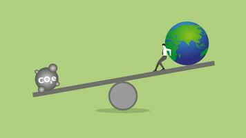 Balance of earth and pollution. ESG and green business policy concept of net zero emission, carbon footprint vector