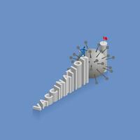 A man runs and steps up a stair. Staircase is text word VACCINATION vector