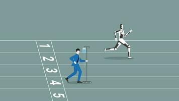 ai vs humano batalla concepto. empresario y robot correr en pista. vector