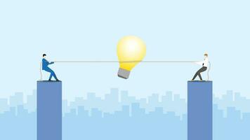 oss vs employee. Businessmen pull a rope for a big light bulb in a meeting vector