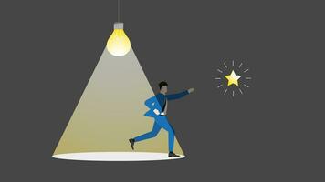 A businessman gets out of his comfort zone, light, and a lightbulb to grab a star vector