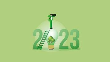 visión empresario en el año 2023 y árbol ligero bulbo. vector