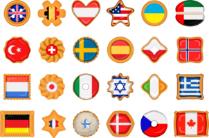 reeks eigengemaakt koekje met vlag land wereld in smakelijk biscuit png