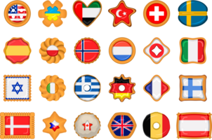 Set homemade cookie with flag country world in tasty biscuit png