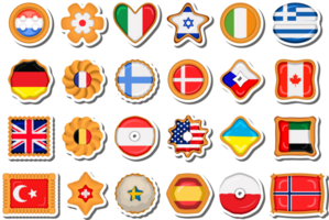 reeks eigengemaakt koekje met vlag land wereld in smakelijk biscuit png