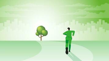 A back view of a businessman runs aim to target goal. Tree in a city. vector