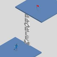 Businessman runs to a ladder, Climb up to a goal red flag on a higher level. Business concept of possible vector