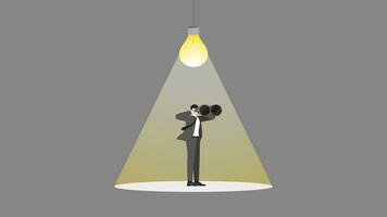 A businessman uses binoculars with a light bulb vector