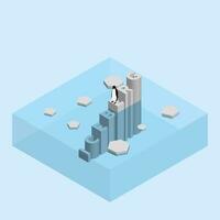 enguin on text wording iceberg. Global warming and ice melting concept of sea level rise, world flood, climate change, greenhouse effect vector