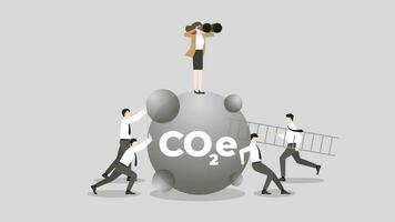 A vision businesswoman use binoculars on CO2e with team. vector