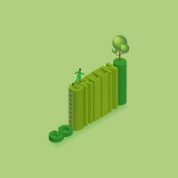 A man runs aim to target on text GO and climb up to word GREEN by ladder. Aim to a tree at the end. vector