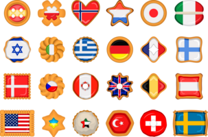 reeks eigengemaakt koekje met vlag land wereld in smakelijk biscuit png