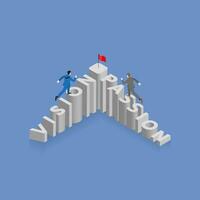 Businessman run and step up stair with a competitor, staircase is a text word VISION and PASSION vector