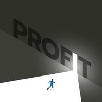 A Businessman runs to the white exit with light from the dark, Text wording PROFIT vector