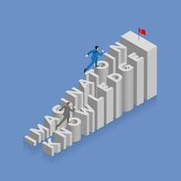 Businessman runs and steps up stair with a competitor, staircase is the word IMAGINATION and KNOWLEDGE vector