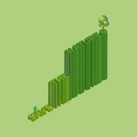 A man run aim to target on text SAVE and climb up to word THE WORLD by ladder. Target to a tree at the end. vector