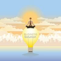 Businessman, employee, meditating on a large light bulb. Thinking and use idea of solution to solve business problem vector