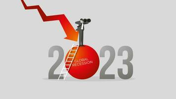 global recesión concepto en el año 2023. un visión empresario usos prismáticos. vector