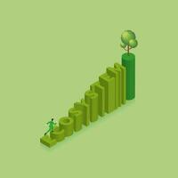 A man runs and steps up a stair text word ECOSYSTEM with a tree on top vector