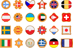 reeks eigengemaakt koekje met vlag land wereld in smakelijk biscuit png