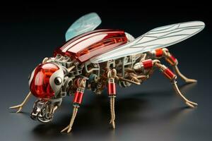 3d rendering of a wasp toy isolated on black background, genetically modified robotic Honey Bee, AI Generated photo