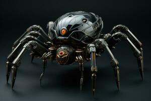 3D rendering of a fantasy robot isolated on a black background, genetically modified robotic black spider, AI Generated photo