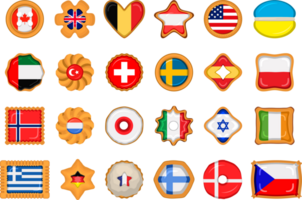 reeks eigengemaakt koekje met vlag land wereld in smakelijk biscuit png