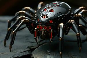 Fantasy spider on black background. 3d illustration. 3d rendering, genetically modified robotic black spider, AI Generated photo