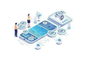 Bitcoin Cryptocurrency Growth Chart - Isometric Vector