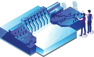 Model of Hydroelectric Dam, Isometric Vector