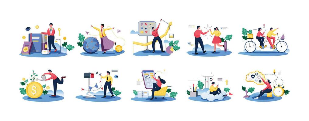 Vector Business Marketing Line Illustration Kit