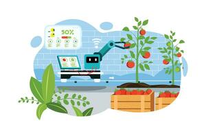 Smart Farming - Robot Tomatoes Flat vector