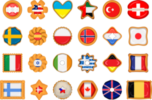 Set homemade cookie with flag country world in tasty biscuit png