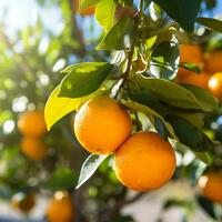oranges trees on organic fruit farm, Ai generated photo