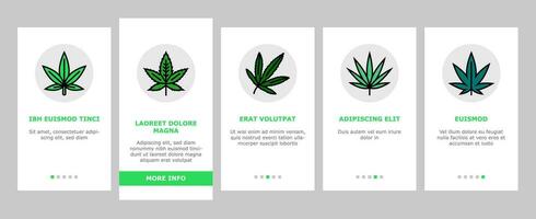 cannabis plant leaf weed hemp onboarding icons set vector