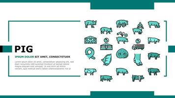 pork pig farm animal piglet hog landing header vector