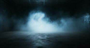 A dark room with smoke coming out of it, Night scene with fog, dark Empty place, Generative AI photo