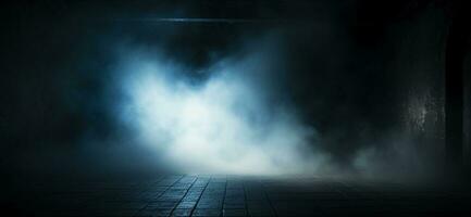 un oscuro habitación con fumar viniendo fuera de él, noche escena con niebla, oscuro vacío lugar, generativo ai foto