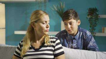 Worried mother and son are nervous at home. video