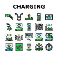 electric vehicle charging station icons set vector