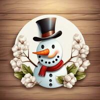 Snowman with scarf and hat on snowy background. Christmas card. on a background of a winter landscape gennerate by stable diffusion Ai photo