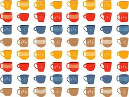 Multicolored cups seamless pattern. Vector illustration in cartoon style