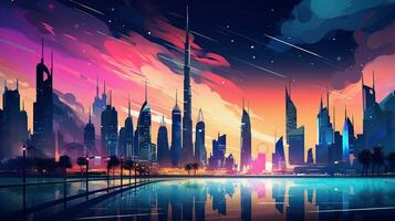 Postcard with Dubai, neon style photo