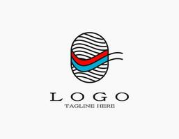 Simple elegant minimal fingerprint logo with black lines and red-blue waves in the middle on a white background. vector